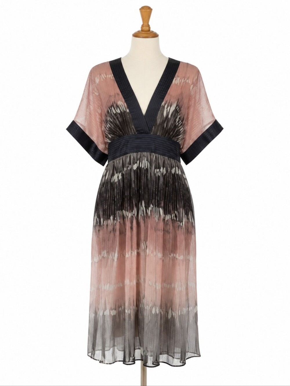 BCBGMaxazria | Shimmer Silk Chiffon Cape Kimono Dress ~ Pink, Navy, Gold Ombre